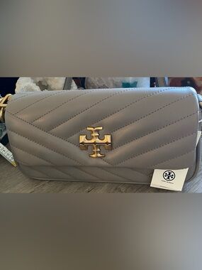 Tory Burch Kira Chevron Small Flap Shoulder Bag Grey Heron-NWT